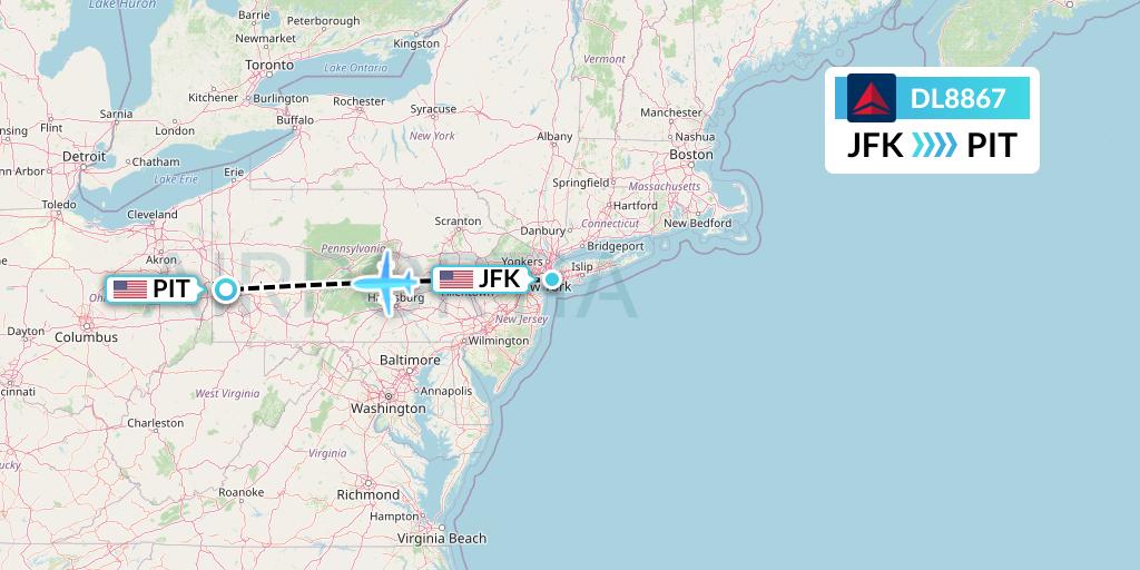DL8867 Delta Air Lines Flight Map: New York to Pittsburgh