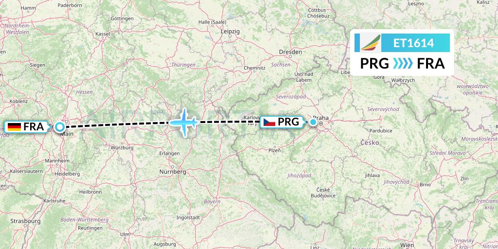 ET1614 Ethiopian Airlines Flight Map: Prague to Frankfurt