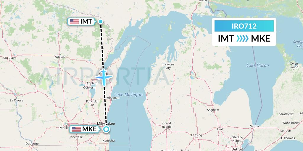IRO712 CSA Air Flight Map: Iron Mountain Kingsford to Milwaukee