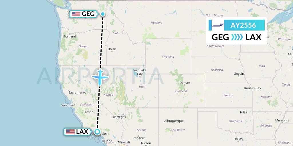 AY2556 Finnair Flight Map: Spokane to Los Angeles