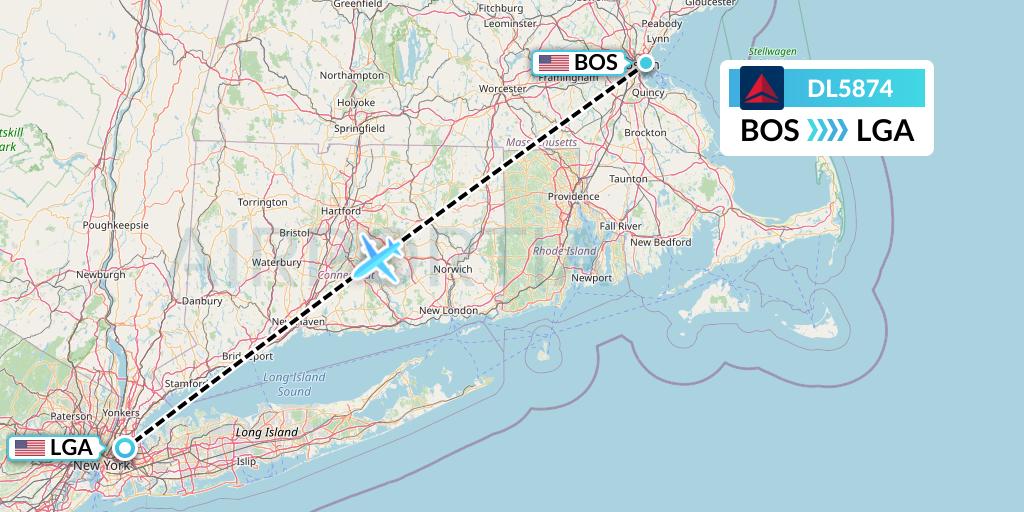 DL5874 Delta Air Lines Flight Map: Boston to New York
