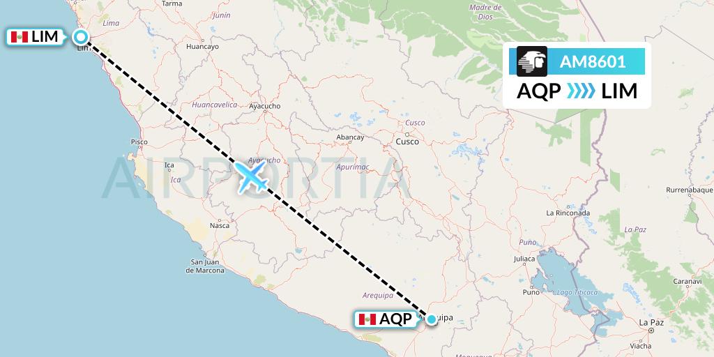 AM8601 Aeromexico Flight Map: Arequipa to Lima