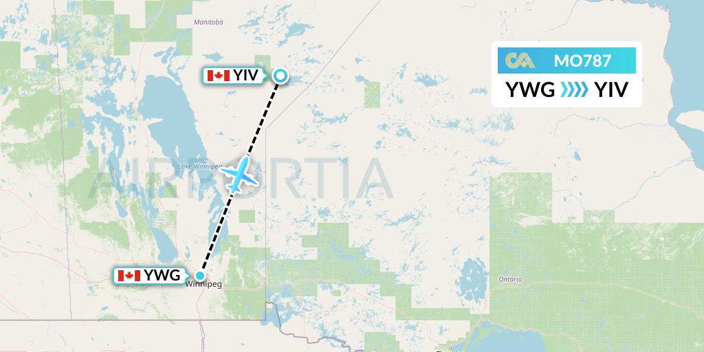 MO787 Calm Air Flight Map: Winnipeg to Island Lake