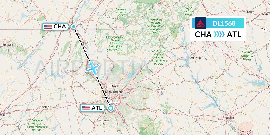 DL1568 Delta Air Lines Flight Map: Chattanooga to Atlanta