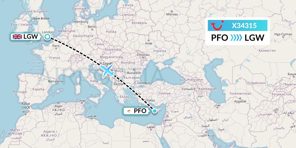 X34315 TUI fly Germany Flight Map: Pafos to London