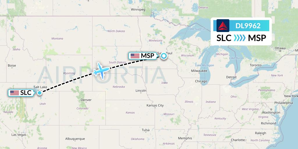 DL9962 Delta Air Lines Flight Map: Salt Lake City to Minneapolis