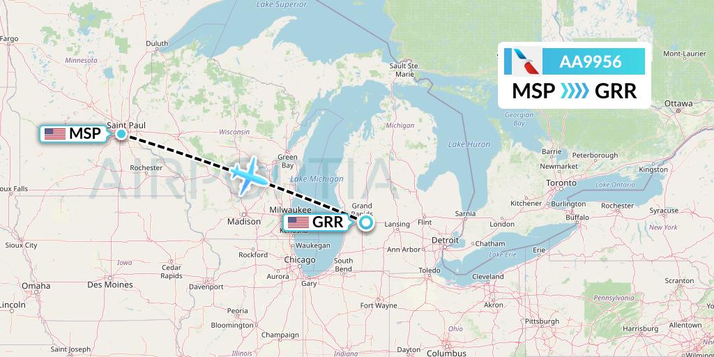 AA9956 American Airlines Flight Map: Minneapolis to Grand Rapids