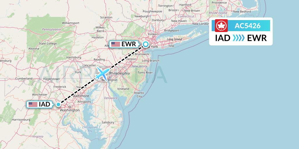 AC5426 Air Canada Flight Map: Washington to New York