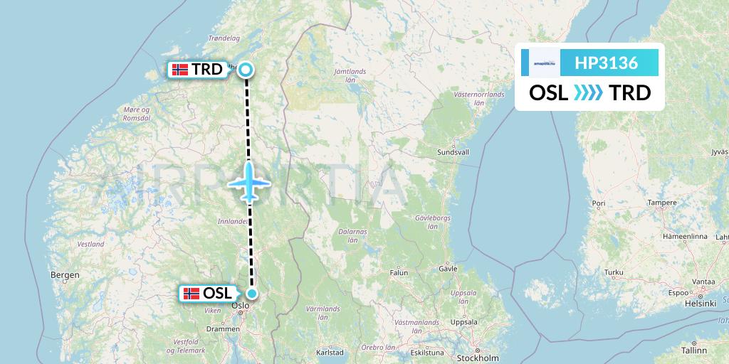HP3136 Amapola Flyg Flight Map: Oslo to Trondheim