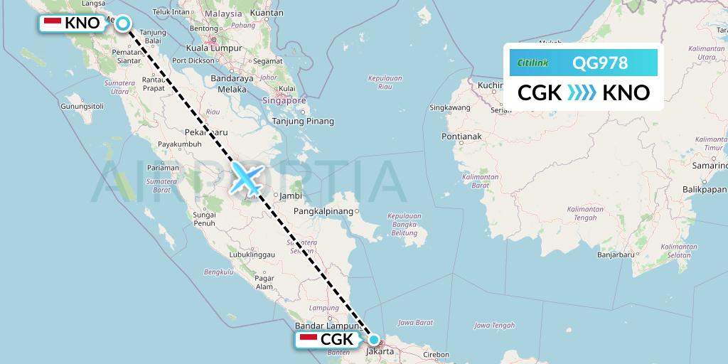 QG978 Citilink Flight Map: Jakarta to Medan