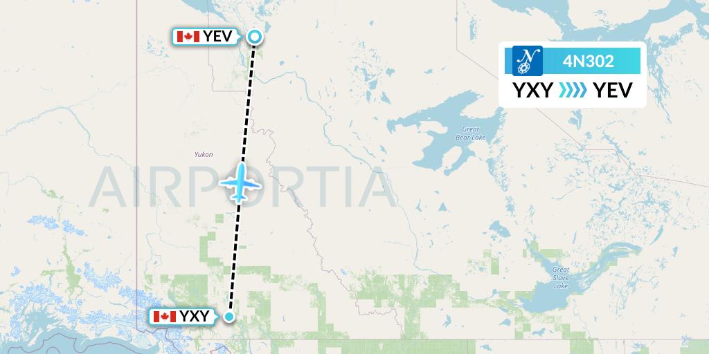 4N302 Air North Flight Map: Whitehorse to Inuvik
