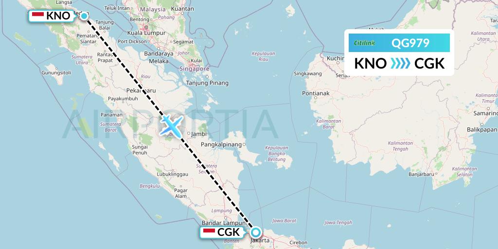 QG979 Citilink Flight Map: Medan to Jakarta