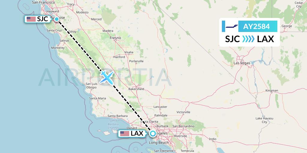 AY2584 Finnair Flight Map: San Jose to Los Angeles