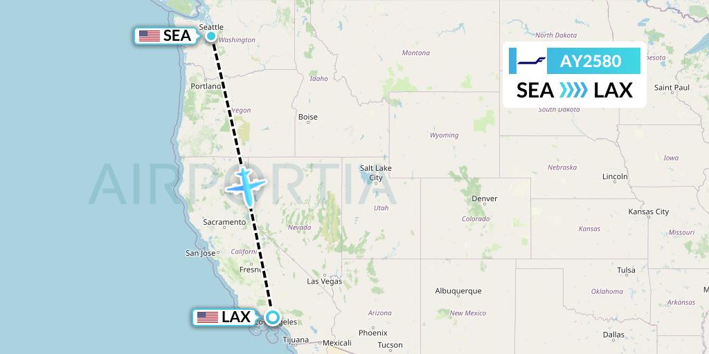 AY2580 Finnair Flight Map: Seattle to Los Angeles