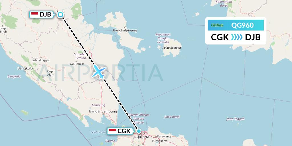 QG960 Citilink Flight Map: Jakarta to Jambi