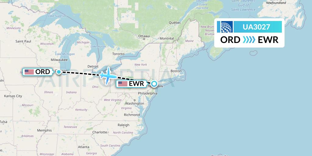 UA3027 United Airlines Flight Map: Chicago to New York