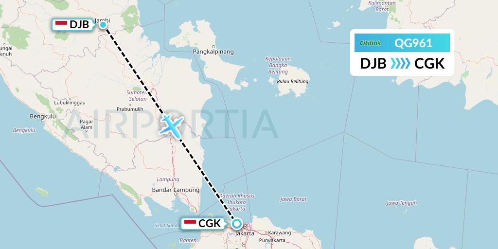 QG961 Citilink Flight Map: Jambi to Jakarta