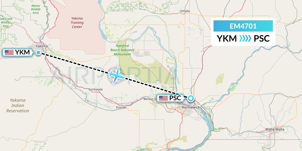 EM4701 Empire Airlines Flight Map: Yakima to Pasco
