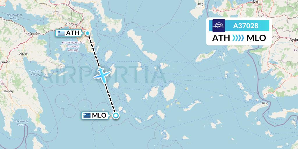 A37028 Aegean Airlines Flight Map: Athens to Milos