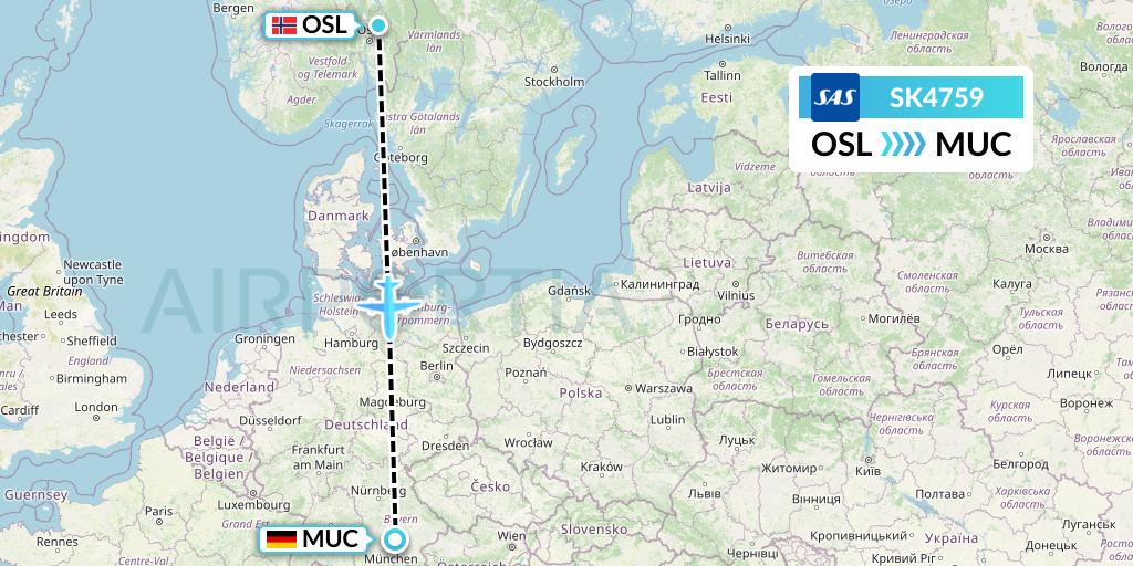 SK4759 SAS Flight Map: Oslo to Munich