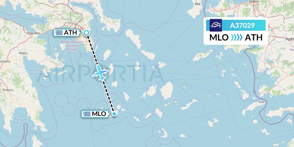 A37029 Aegean Airlines Flight Map: Milos to Athens