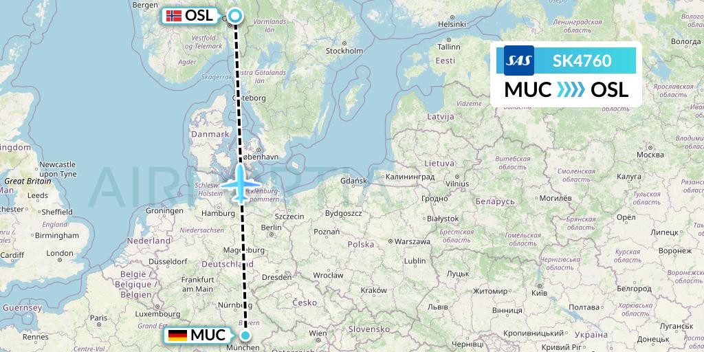 SK4760 SAS Flight Map: Munich to Oslo