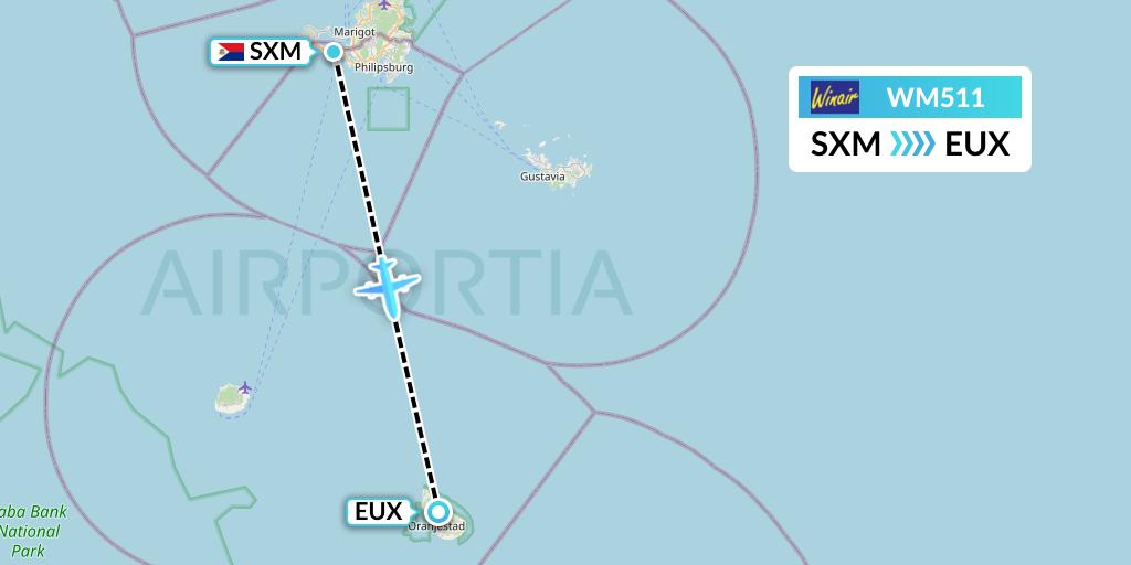 WM511 Winair Flight Map: Sint Maarten to Sint Eustatius