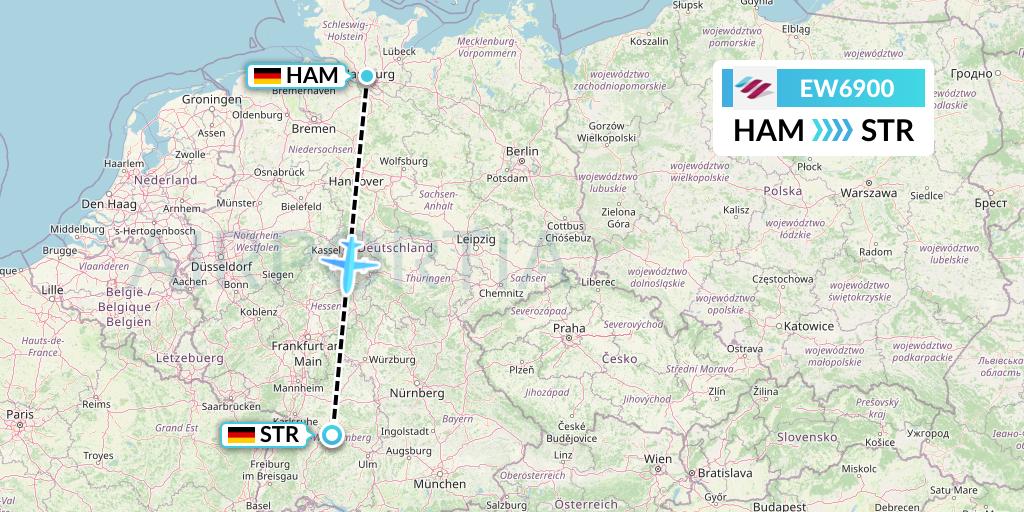 EW6900 Eurowings Flight Map: Hamburg to Stuttgart