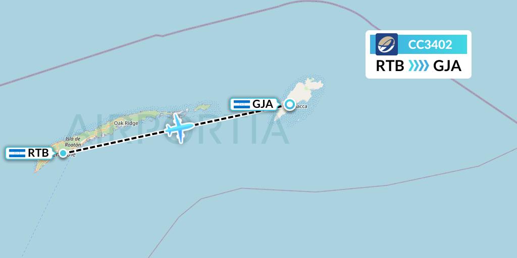 CC3402 CM Airlines Flight Map: Roatan to Guanaja