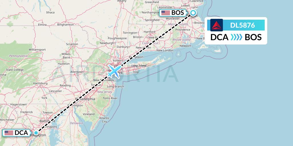 DL5876 Delta Air Lines Flight Map: Washington to Boston