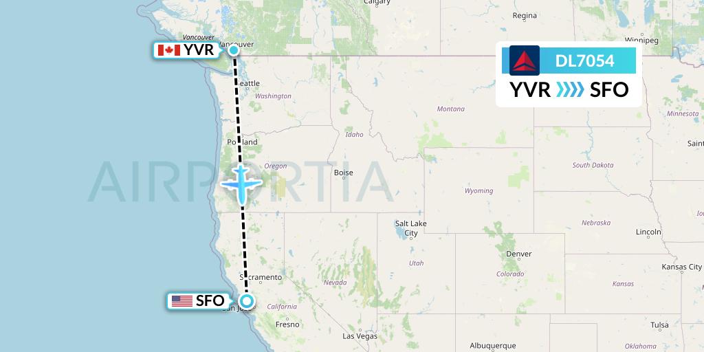 DL7054 Delta Air Lines Flight Map: Vancouver to San Francisco