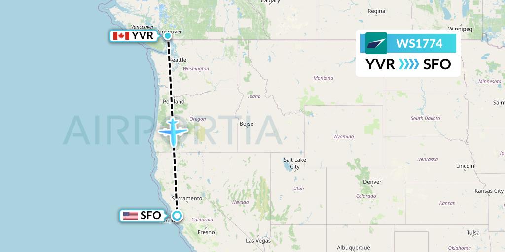 WS1774 WestJet Flight Map: Vancouver to San Francisco
