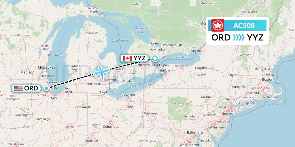 AC508 Air Canada Flight Map: Chicago to Toronto