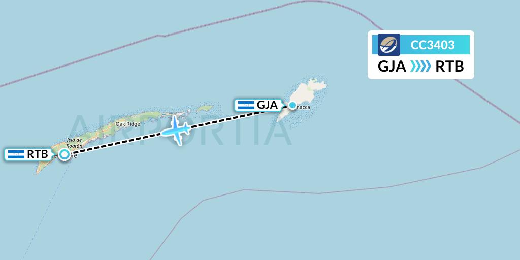 CC3403 CM Airlines Flight Map: Guanaja to Roatan
