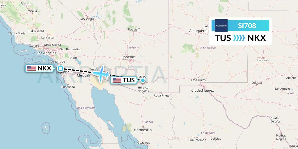 SI708 Blue Islands Flight Map: Tucson to San Diego