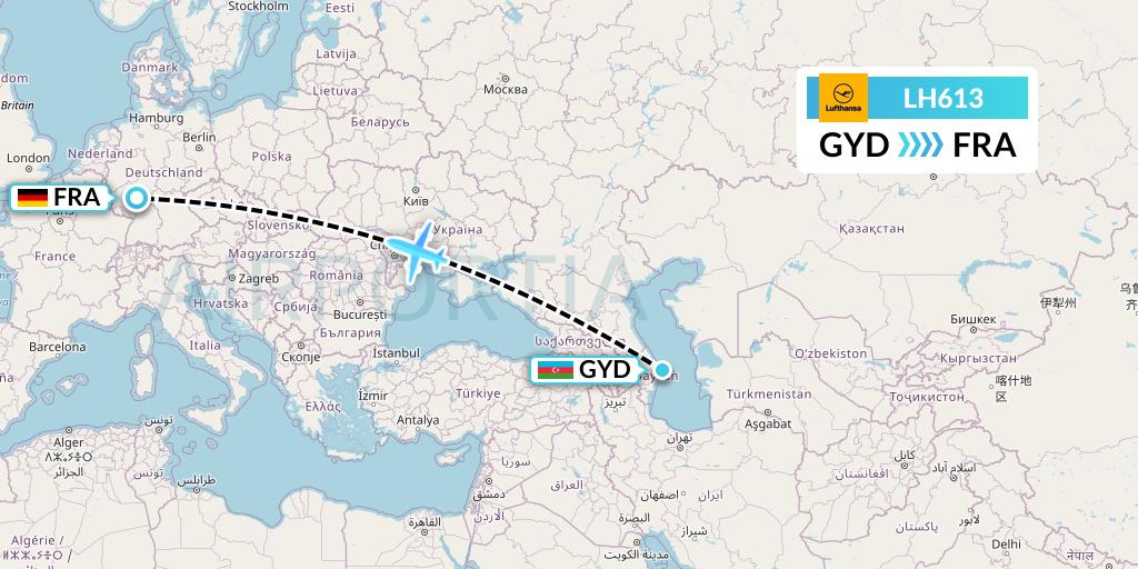 LH613 Lufthansa Flight Map: Baku to Frankfurt