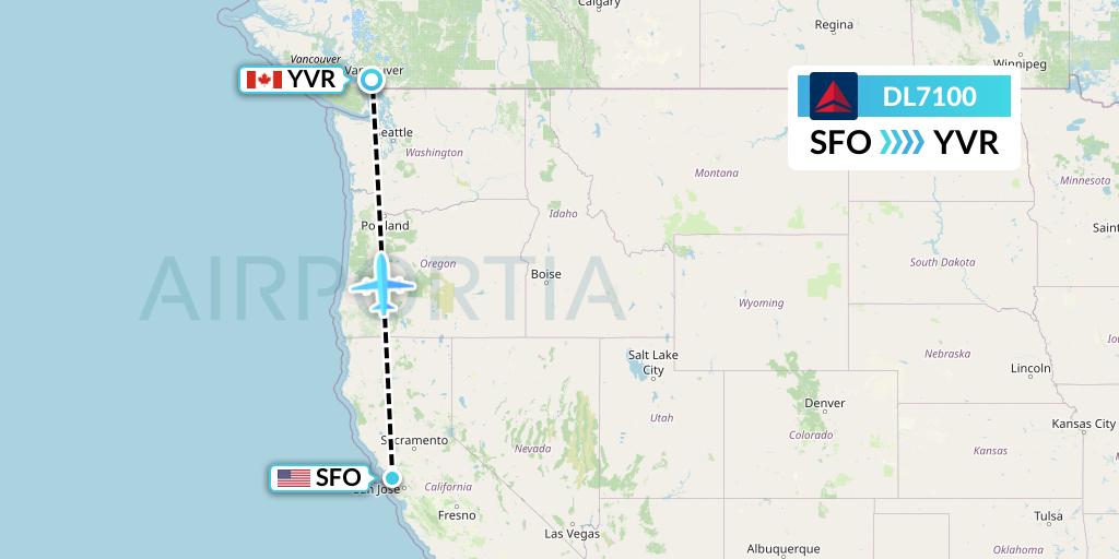 DL7100 Delta Air Lines Flight Map: San Francisco to Vancouver