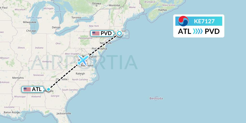 KE7127 Korean Air Flight Map: Atlanta to Providence