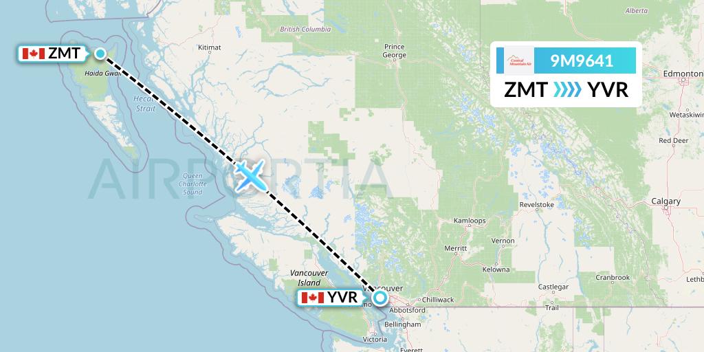 9M9641 Central Mountain Air Flight Map: Masset to Vancouver