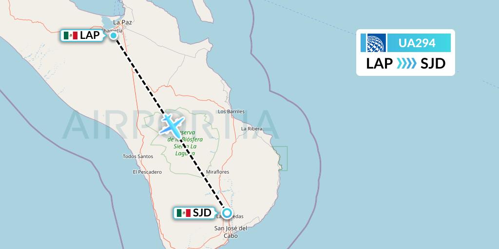 UA294 United Airlines Flight Map: La Paz to San Jose del Cabo