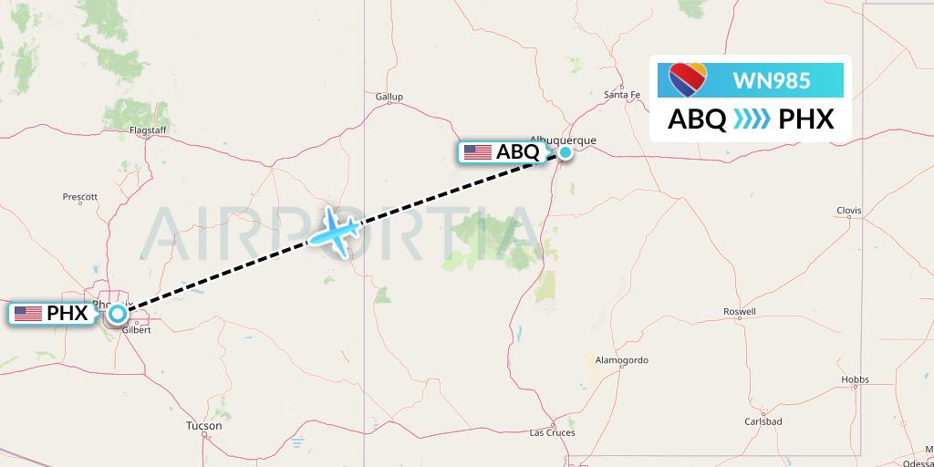WN985 Southwest Airlines Flight Map: Albuquerque to Phoenix