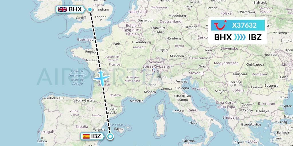 X37632 TUI fly Germany Flight Map: Birmingham to Ibiza