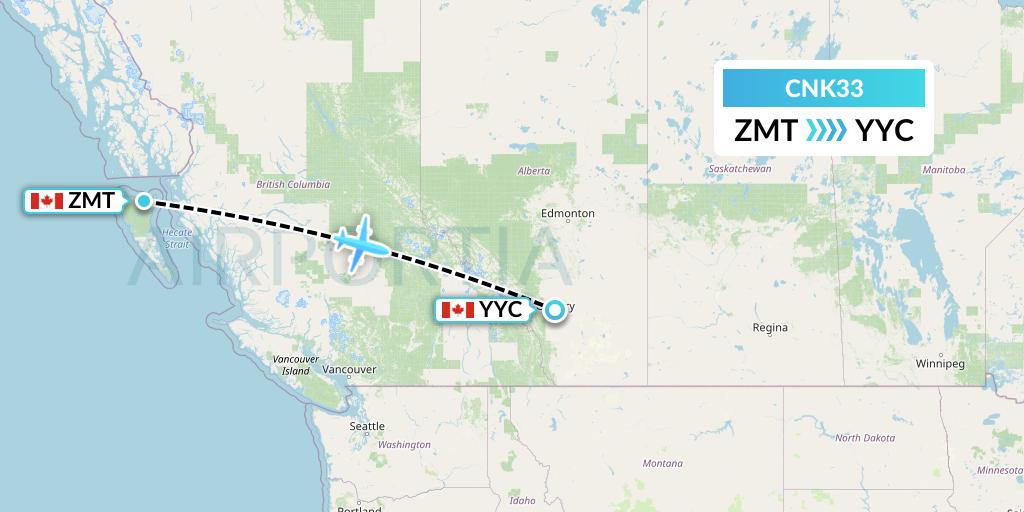 CNK33 Sunwest Aviation Flight Map: Masset to Calgary