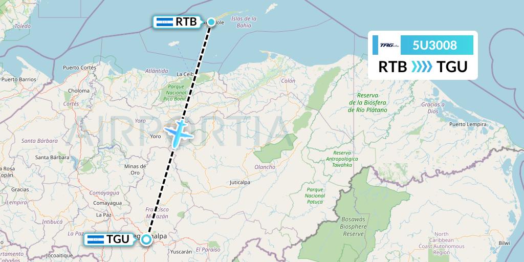 5U3008 TAG Airlines Flight Map: Roatan to Tegucigalpa