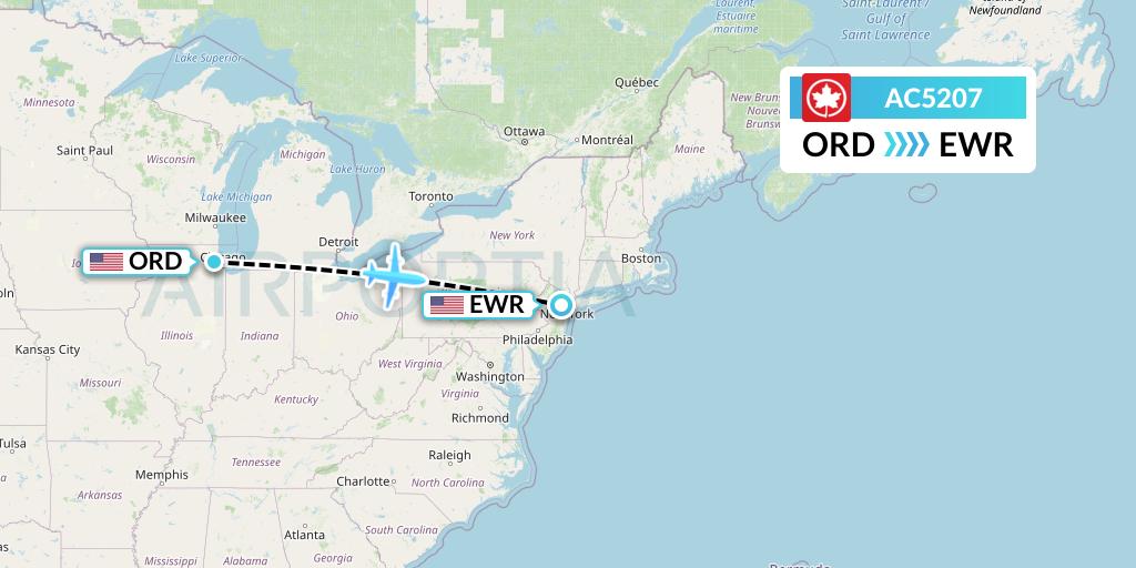 AC5207 Air Canada Flight Map: Chicago to New York
