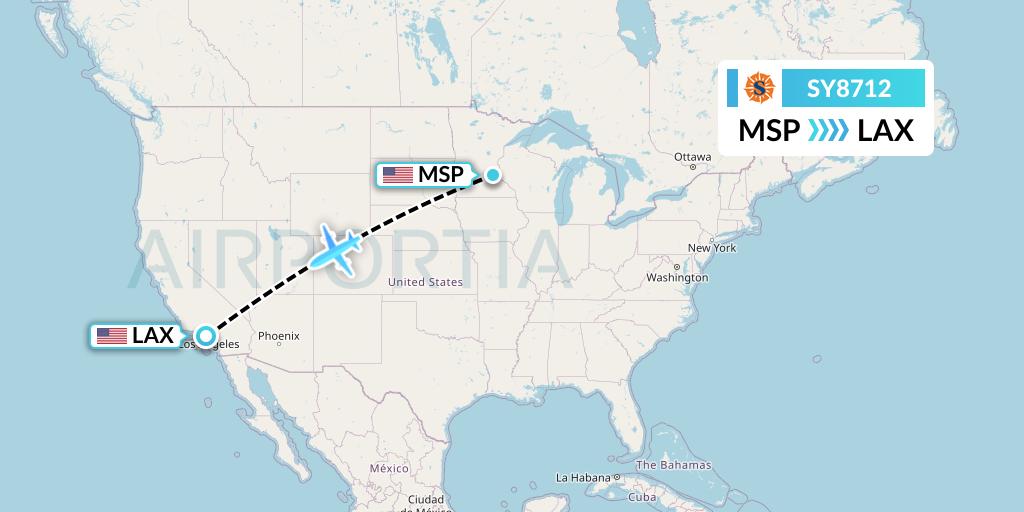 SY8712 Sun Country Airlines Flight Map: Minneapolis to Los Angeles