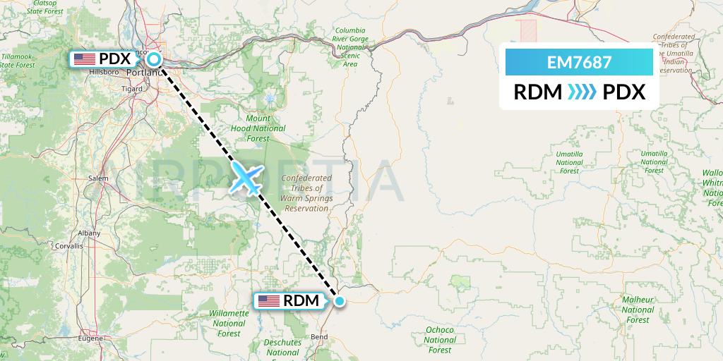 EM7687 Empire Airlines Flight Map: Redmond to Portland