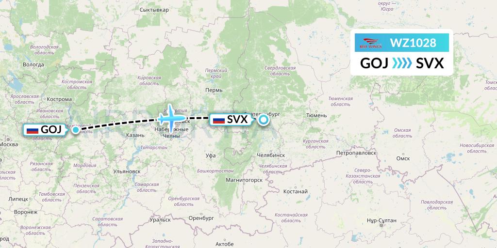 WZ1028 Red Wings Flight Map: Nizhny Novgorod to Yekaterinburg