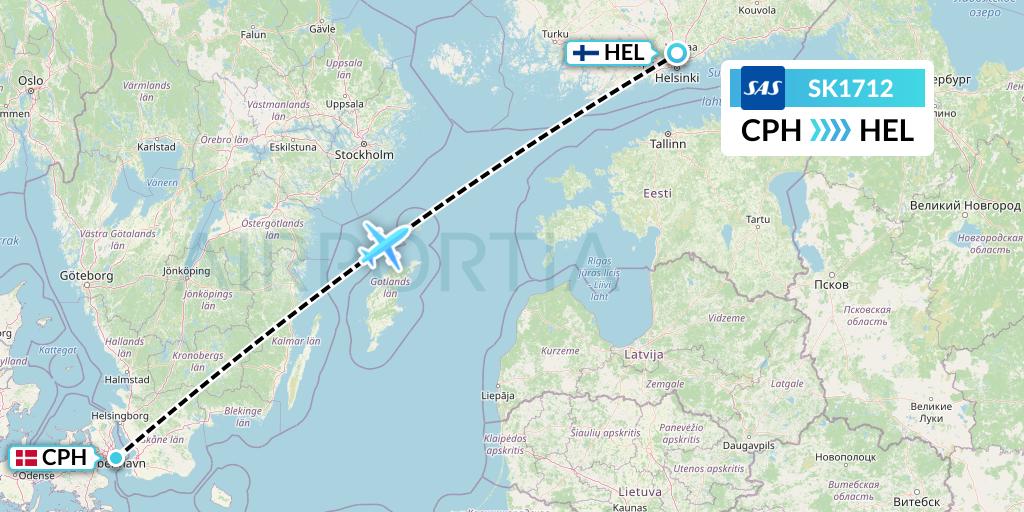 SK1712 SAS Flight Map: Copenhagen to Helsinki
