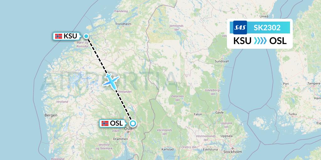 SK2302 SAS Flight Map: Kristiansund to Oslo